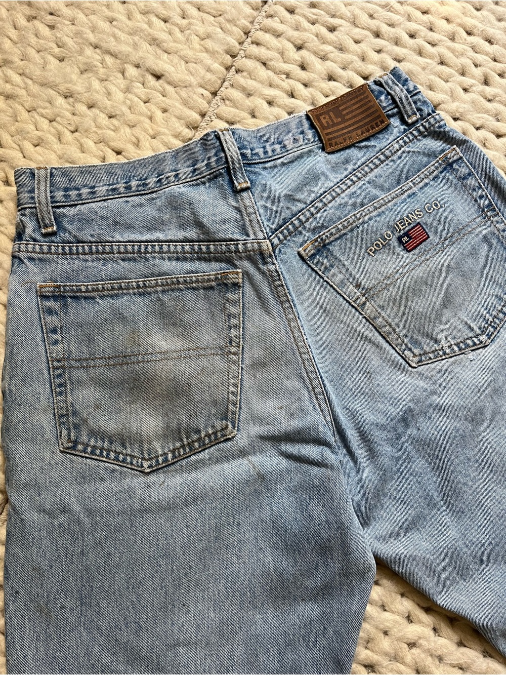 Jorts Polo Jeans Company Vintage Distressed Light Blue Denim Shorts | 32-33
